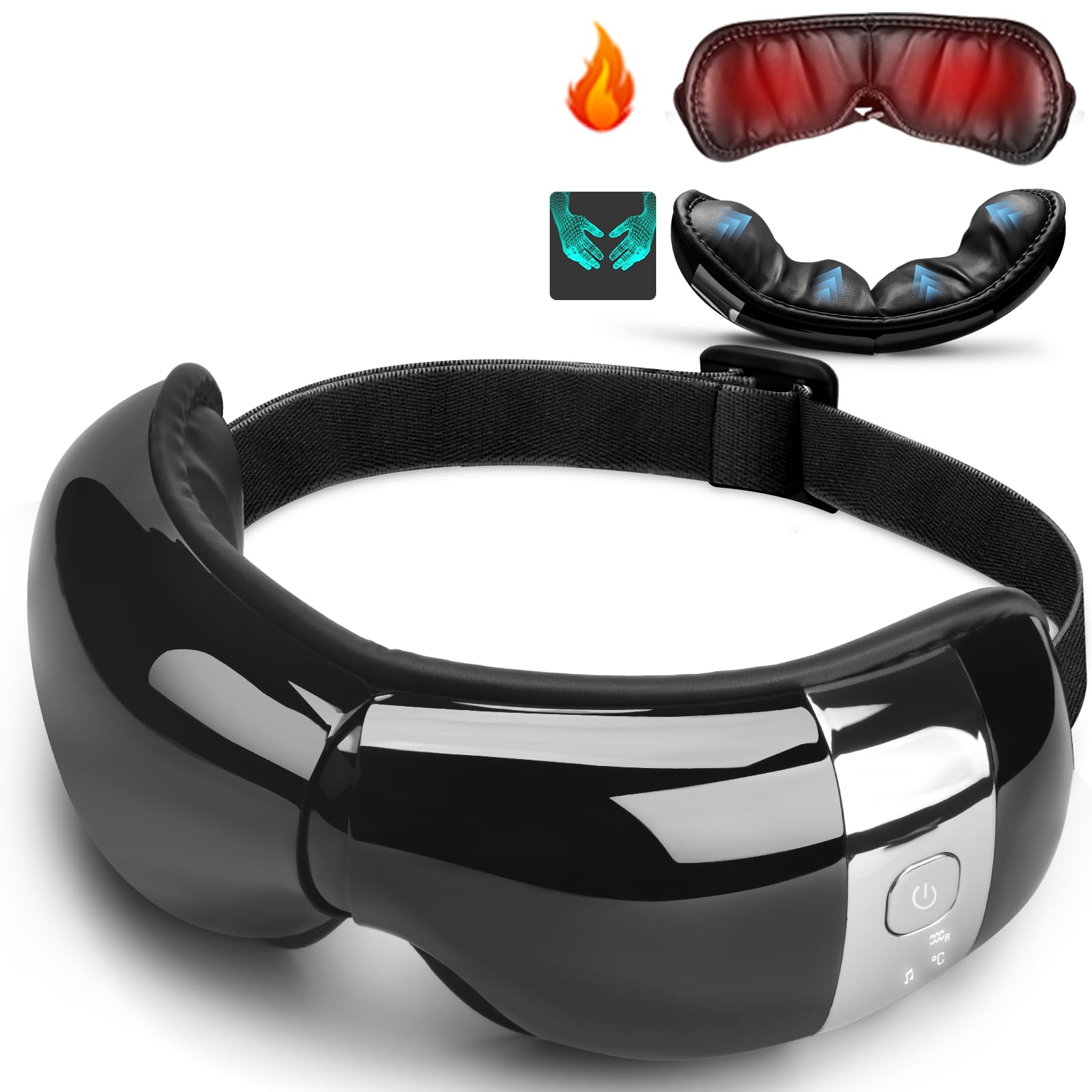 Smart Eye Massager with Heat, Bluetooth and Compression - Relieve Dry Eyes, Eyestrain and Migraines - Eye Mask Massager for Relaxation, Sleep Improvement - Gift for Men and Wome (Black)