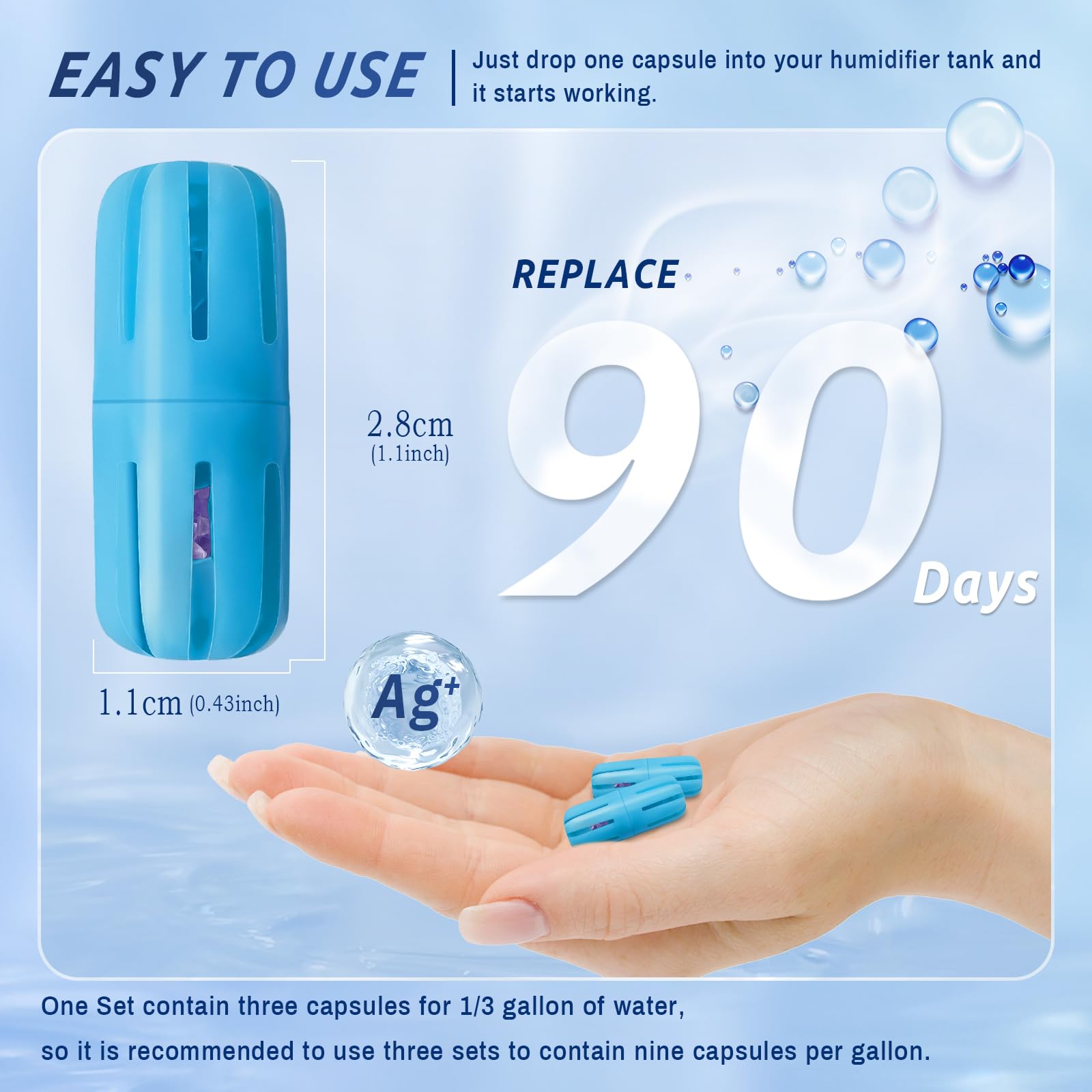 Humidifier Cleaner, 3 Pack Humidifier Fish for Universal Humidifiers and Tanks for 90 Days, Purifies Water & Prevent Hard Water Build-Up, Reduce White Dust and Odors