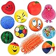 Neliblu Stress Balls for Kids and Adults - Pack of 12 Assorted Sensory Squeeze Balls - Spiky Squishy Fidget Toys for Relaxation - Stress Relief Puffer Ball for Classroom, or Sports Party Favors