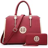 Dasein Women Large Handbag Purse Vegan Leather Satchel Work Bag Shoulder Tote with Matching Wallet