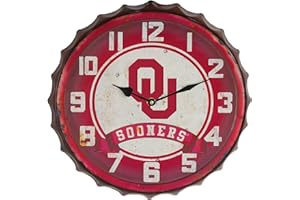 Hanna's Handiworks University of Oklahoma NCAA Bottle Cap Clock Vintage Metal Wall Art – Show Your Sooner School Spirit in Your Man Cave, Dorm, Bedroom, College Apartment with OU Fan Décor