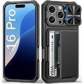 BXYJY for iPhone 16 Pro Case Wallet, Built-in Card Holder (4-5 Cards), Slide Camera Cover, Military Grade Drop Protection, Rugged Heavy Duty Men Women Protective Phone Case for iPhone 16 Pro, Black