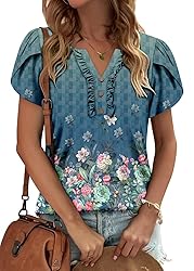 KISSMODA Women's Tunic Tops Casual V Neck Short