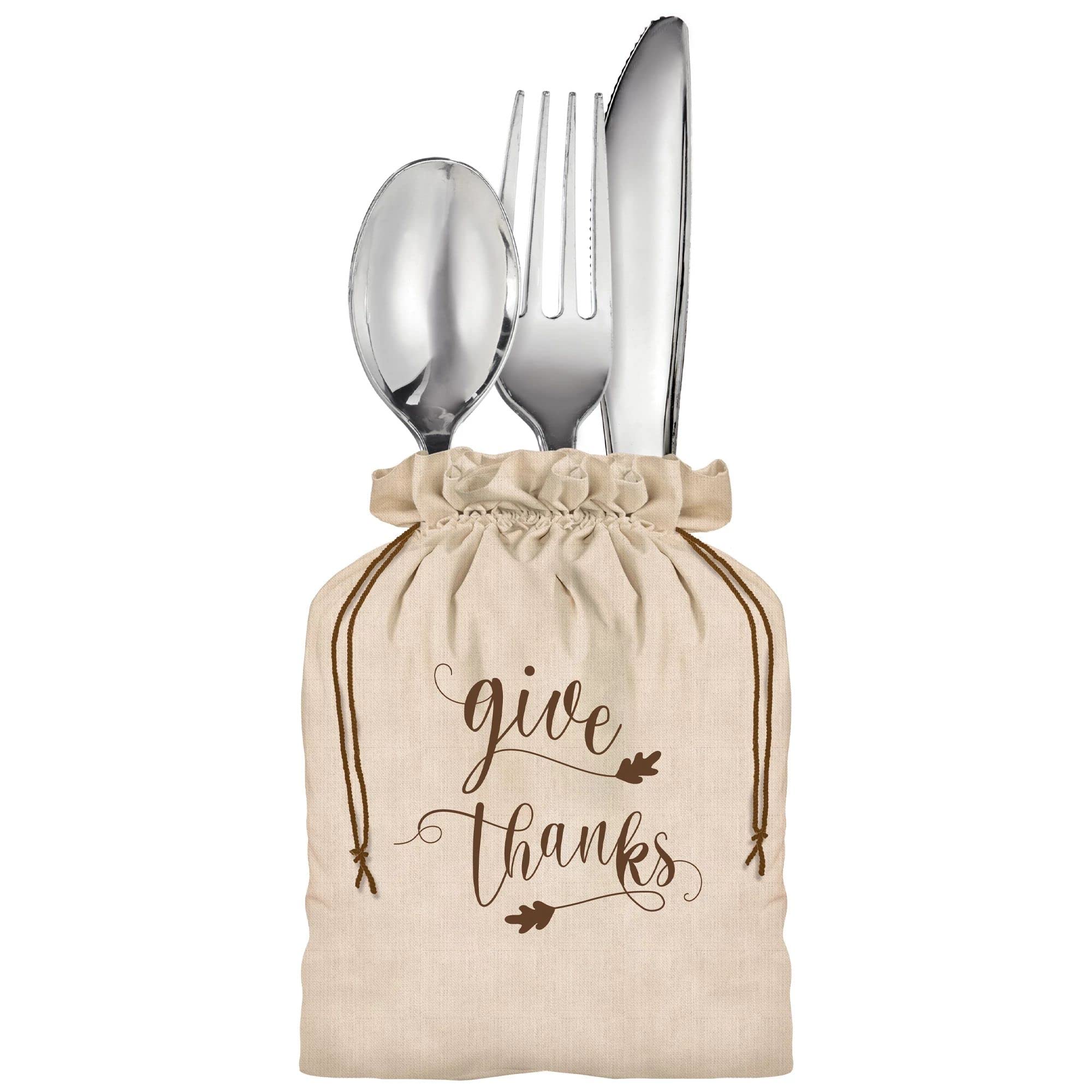 Amscan 370565 Give Thanks Canvas Cutlery Holder-6" x 4 1/8" | Multicolor | 8 Pcs
