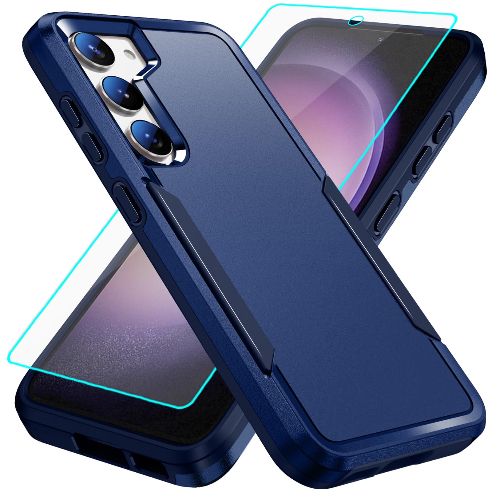 for Galaxy S23 Case with Screen Protection: Heavy Duty Protective Shockproof and Scratch Proof Cell Phone case for Samsung Galaxy S23-Blue