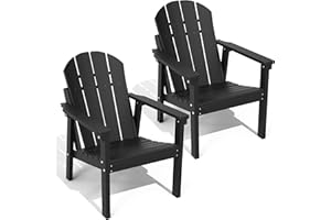 FOLAWO Adirondack Chair Set of 2 HDPE Weather Resistant Outdoor Adirondack Chair Fire Pit Chair for Deck, Garden, Backyard, Lawn Black