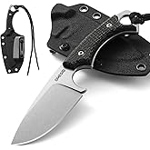 Omesio Fixed Blade Knife with Sheath, 7" Blade D2 Steel Tactical Camping EDC Horizontal Carry Knife with Kydex Sheath, Full T