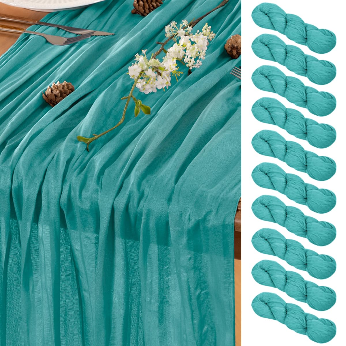 Photo 1 of LINXTAR Teal Table Runner Cheesecloth Table Runners 10 Pack 10FT Baby Shower Decoration 120 Inches Fall Table Decor Dining Room Centerpiece Wedding Boho Baby Shower Birthday