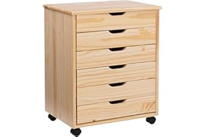 IRIDESCENT Linon Home Decor Products Corinne Six Drawer Wide, Natural Rolling Cart