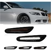 DERMOKA LED Side Marker Lights Turn Signal Lamps | For BMW E90 E91 E92 E93 E46 E53 X3 E83 X 1 E84 E81 E82 E87 E88, Smoked Len 2PCS (Sequential White)