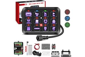 Nilight 12 Gang Switch Panel 12V 24V Universal Circuit Control Relay System with RGB Backlight Fuse Relay Wiring Harness Automatic Dimmable ON Off LED Switch Pod for Car Pickup Truck Camper SUV