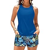 Daci Tankini Swimsuits for Women - Tummy Control Two Piece Bathing Suits with Shorts 2025 High Neck Swimwear Two Side Pockets