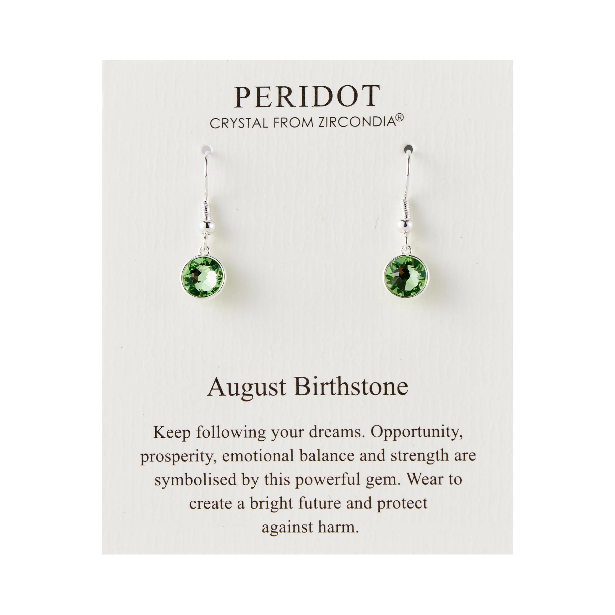 Philip Jones August Birthstone Drop Earrings Created with Peridot Zircondia® Crystals