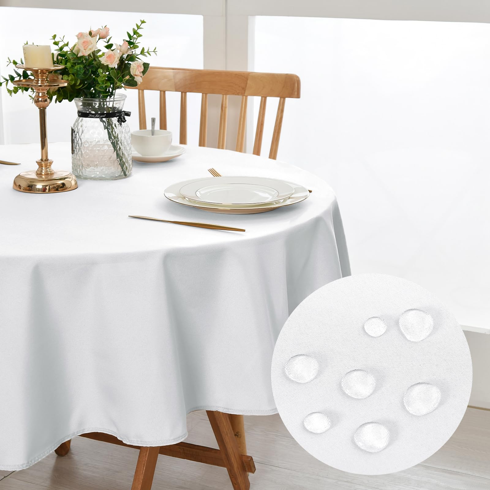 DWCN Round Tablecloth White Table Cloth Round Wipe Clean Tablecloth Wipeable Tablecloths Water Resistant Table Cloth Round 180cm Diameter
