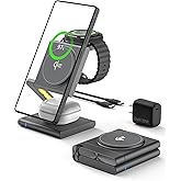 BRIMFORD 4 in 1 Wireless Charging Station for Samsung, Foldable Aluminum Magnetic Charger with LED Light for Samsung Galaxy S25/Ultra/S24/S23/S22, Galaxy Watch 8/7/6/5, Galaxy Buds/Pro