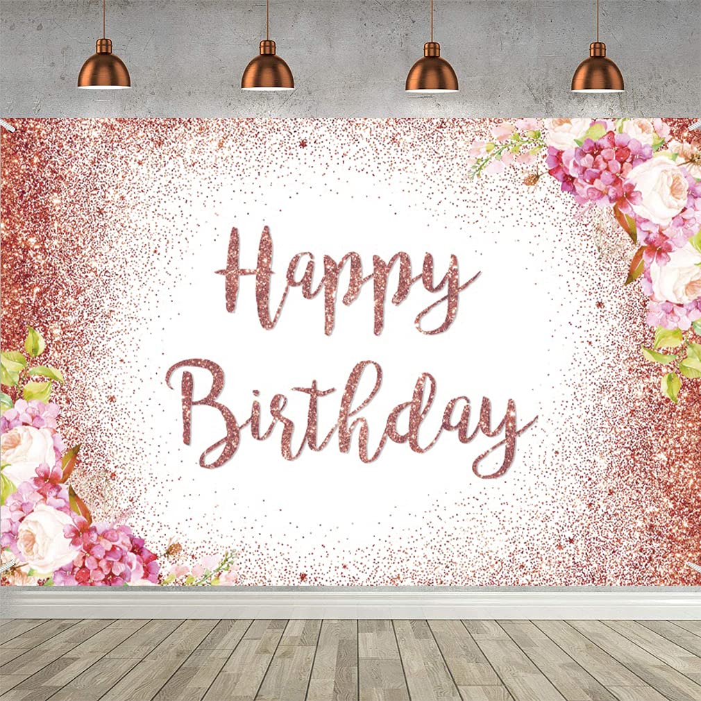 Tecreo Birthday & Anniversary Decoration, Polyester Fabric Banner, 120 x 80 cm, Copper, Gold, Pink