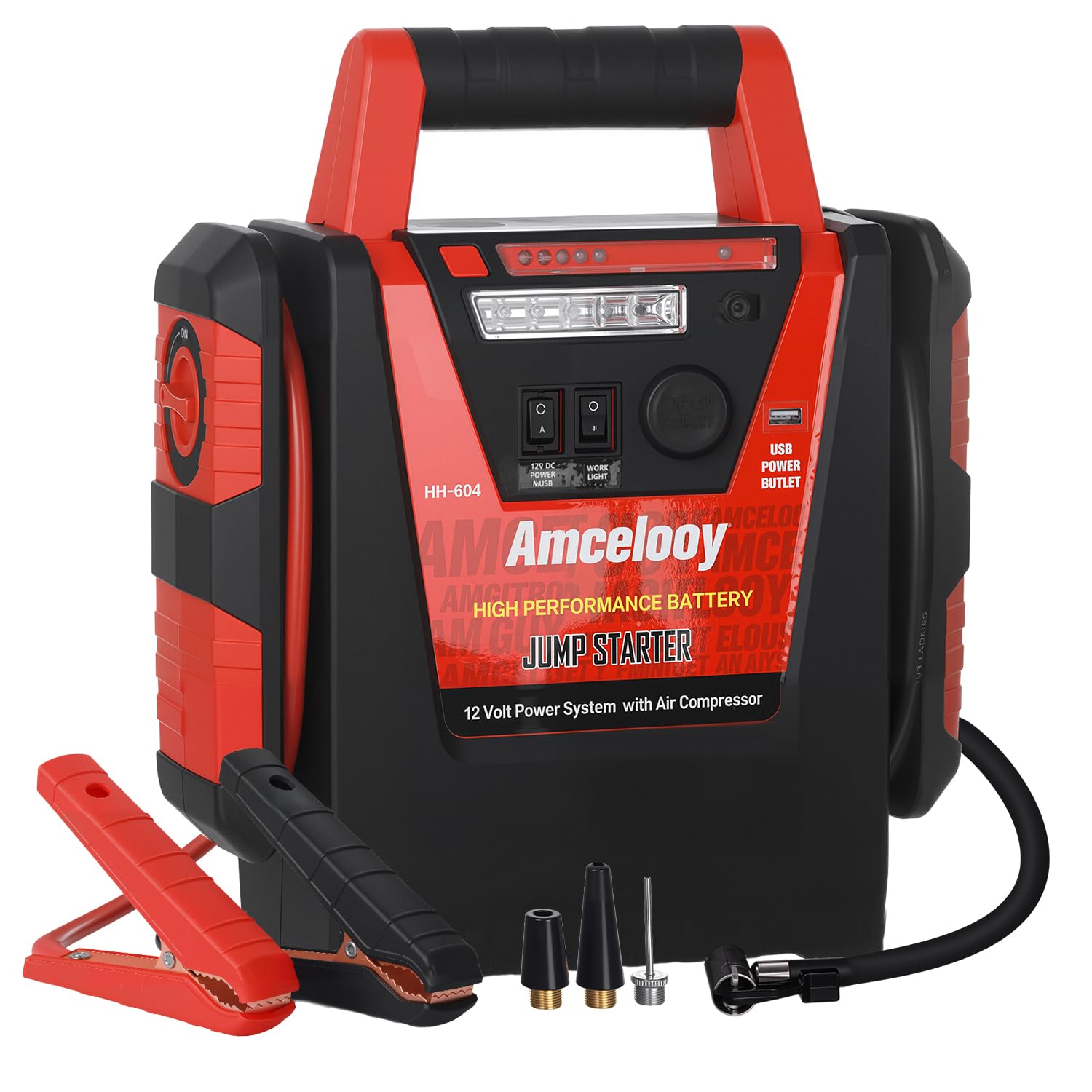 Photo 1 of 2000A Jump Starter with Air Compressor - Amcelooy Car Battery Jump Starter 260PSI Tire Inflator - Starts 8.0L Gas & 8.0L Diesel - 12V Portable Jump Box with LED Light & USB & DC Ports