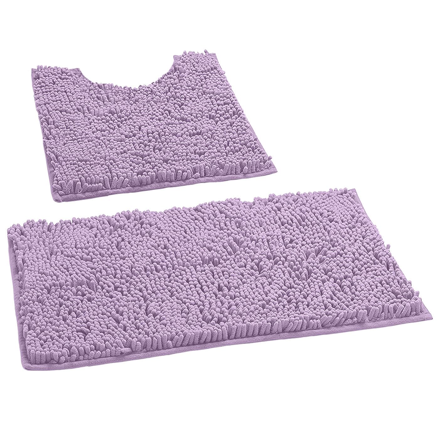 LuxUrux Bath Mat, Luxury Chenille (2-Piece) Bath Mat Set, Soft Plush Anti-Slip Bath Rug + Toilet Mat.1'' Microfiber Shaggy Carpet, Super Absorbent (Curved Set Small, Lavender) — image 1