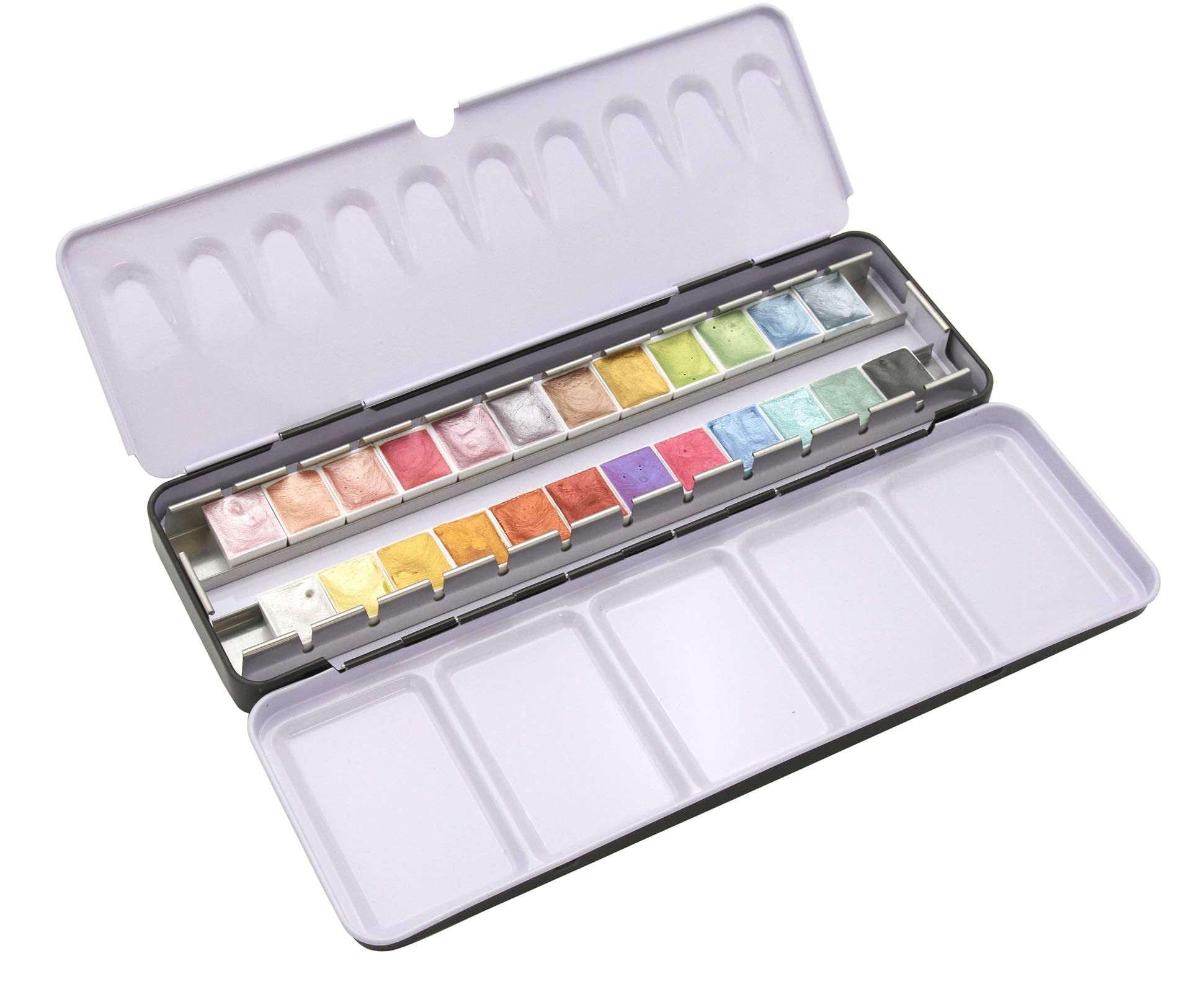 Paintersisters® Watercolour Box Metallic Artist in Half Bowls, 24 x 1/2 Bowls Metallic Watercolour Paints in Metal Box, Watercolour Painting Set