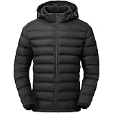 Gopune Men's Lightweight Puffer Jacket Detachable Hooded Water Resistant Puffy Winter Down Jackets for Snow Ski Travel