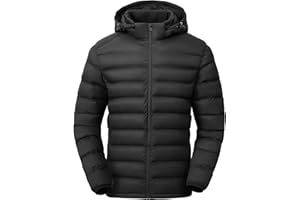 Gopune Men's Lightweight Puffer Jacket Detachable Hooded Water Resistant Puffy Winter Down Jackets for Snow Ski Travel