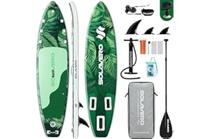 SOLAVERO 11' Inflatable Stand Up Paddle Board with SUP Accessories Kit & Backpack Portable Blow Up Paddleboard with Non-Slip 