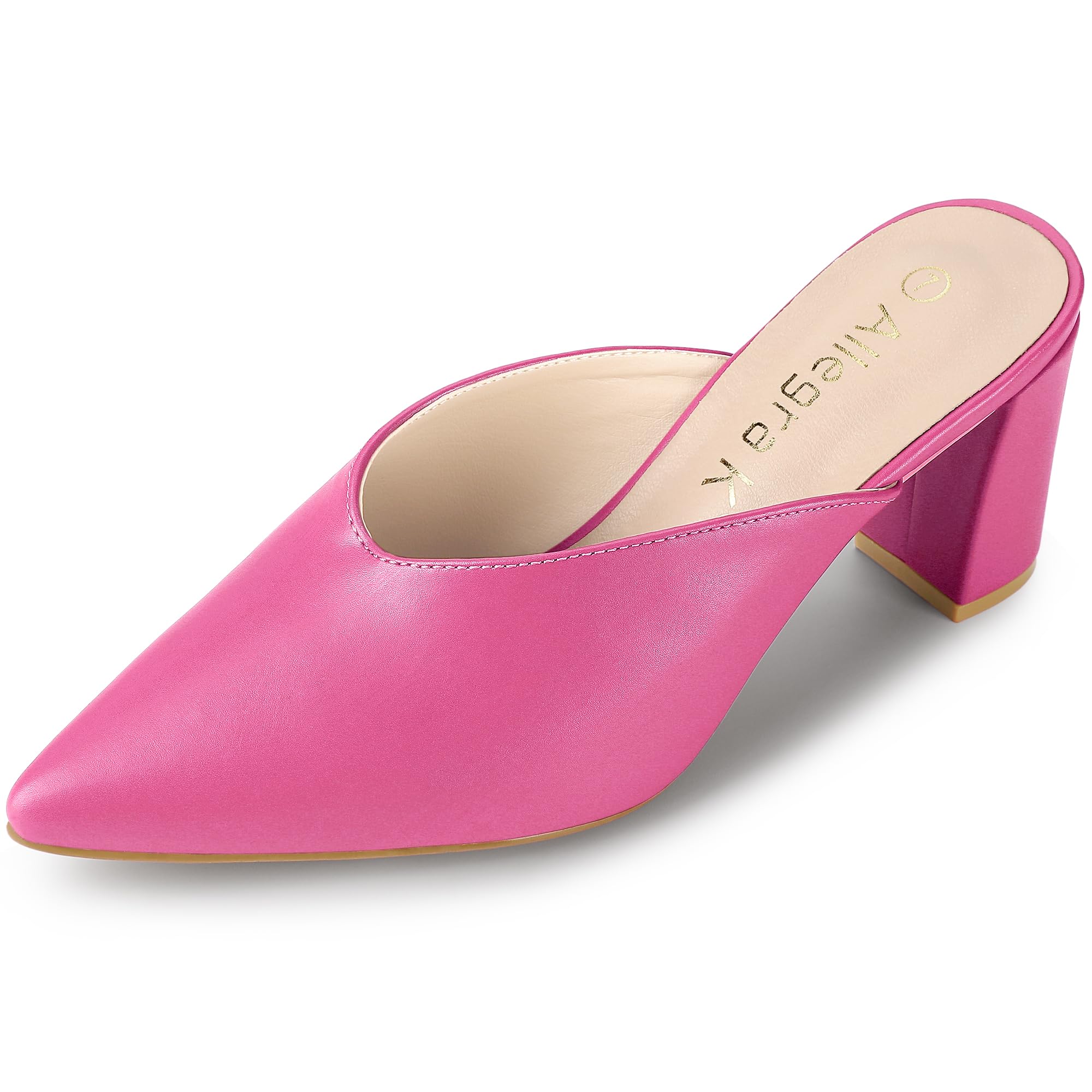 Photo 1 of Allegra K Women's Pointed Toe Chunky Heels Hot Pink Slides Mules 9 M US