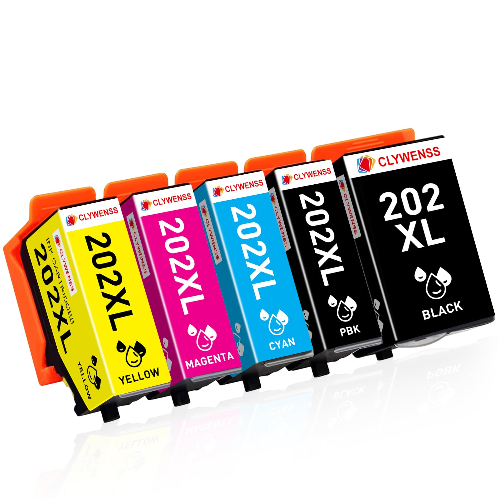 Clywenss 202 XL Ink Cartridges Compatible with Epson 202XL 202 XL Multipack for Expression Premium XP6100 XP6105 XP-6100 XP-6105 XP-6000 XP-6005 XP6000 XP6005 Printer Ink, 5-Pack (BK, PBK, C, M, Y)