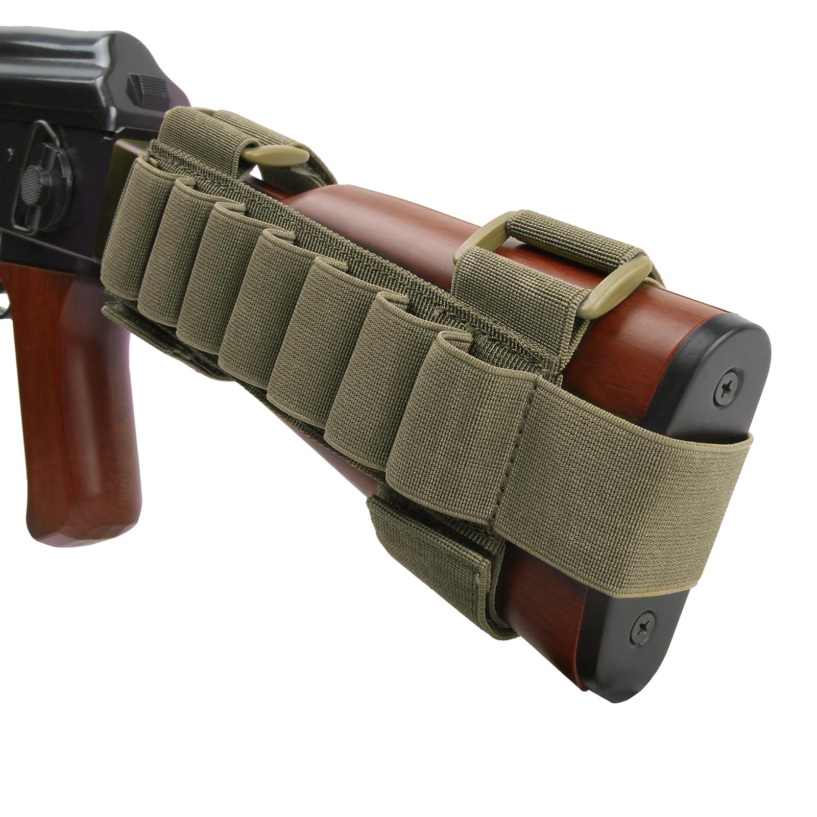 EXCELLENT ELITE SPANKER Tactical Rifle Buttstock Buttstock Shell Holder Hunting Tactical Shotgun Pouches Tactical Nylon 12 Gauge Shotgun Bullet Shell Holder(Ranger Green)