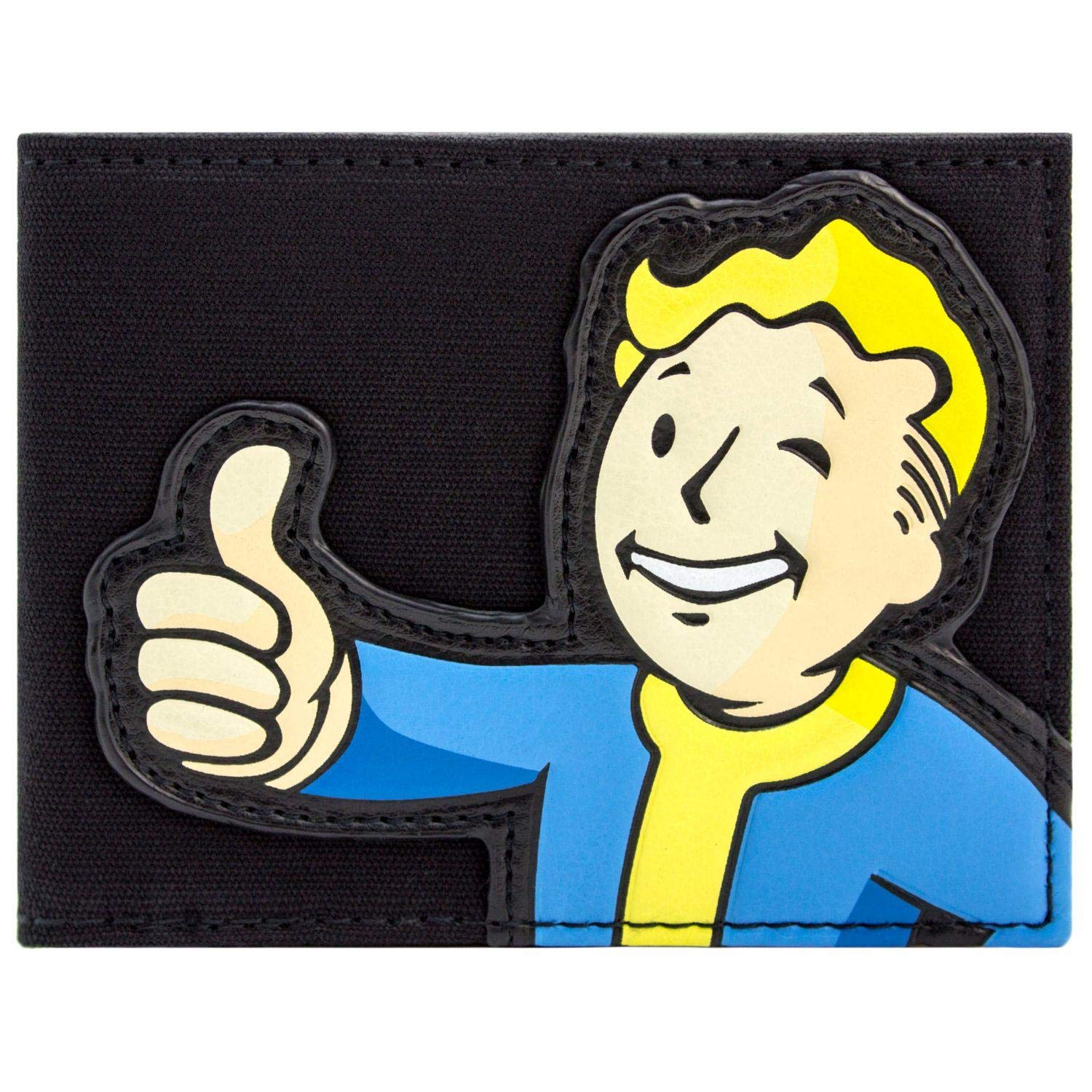 Fallout Vault Boy Thumbs Up! Fabric Wallet Bi-Fold ID & Card Holder, Black
