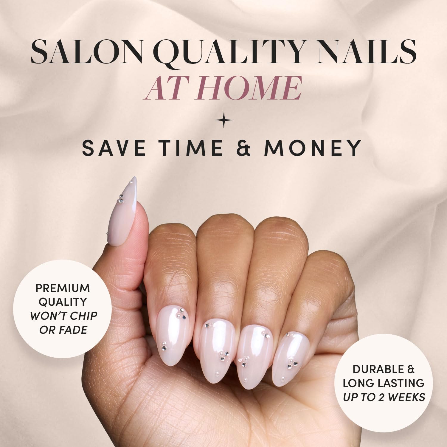 Glamnetic Press On Nails - Fiancéd | Short Almond Fake Nails with a Nude Ombré for Weddings, Glossy Glazed Finish, Reusable | 15 Sizes - 30 Nail Kit with Glue - Image 2