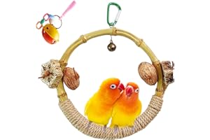 MUYG Circle Bird Swing with Bell,Bamboo Parakeet Rope Perches for Cage Ring Bird Swings Chewings Nuts Toys for Parrots Cockatiels Lovebirds Budgie