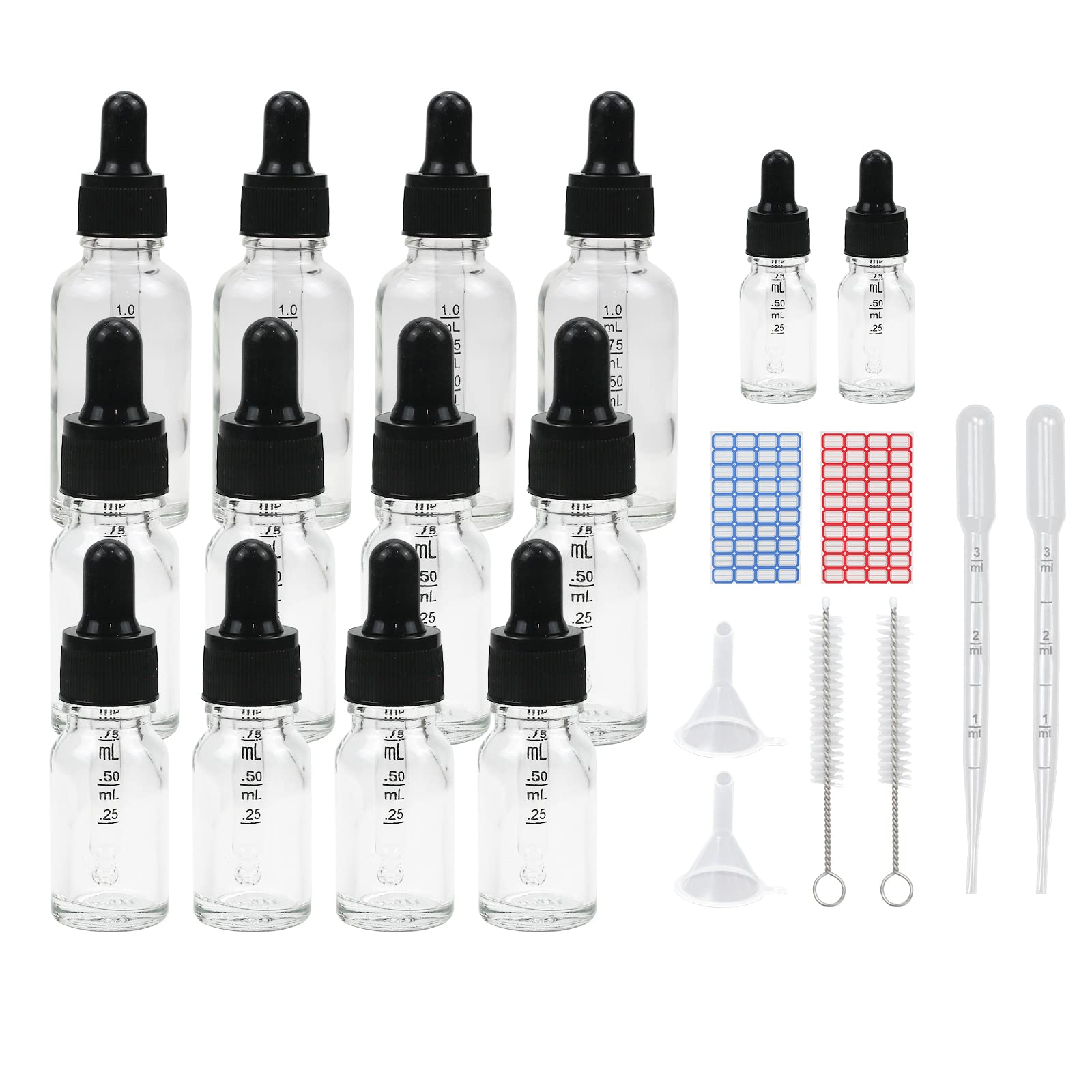 12 Pack Glass Dropper Bottles, 3 Different Volume Clear Glass Bottle with Dropper Pipettes Refillable Sample Dropper Bottle for Essential Oil Aromatherapy Eye Drops(10ml+20ml+30ml transparent)