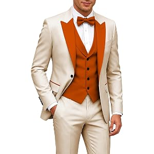 XDIELAN Mens Tuxedo Suit Slim Fit 3 Pcs Suit for Men Jacket Vest and Pants | Mens 3 Piece Tuxedo Suit Set Tuxedo for Men Peak