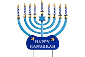 hogardeck Hanukkah Outdoor Decorations, Menorah Metal Dreidel Decorative Garden Stakes for Jewish Chanukah Decor, Happy Hanukkah Yard Signs for Christmas Garden Lawn Patio