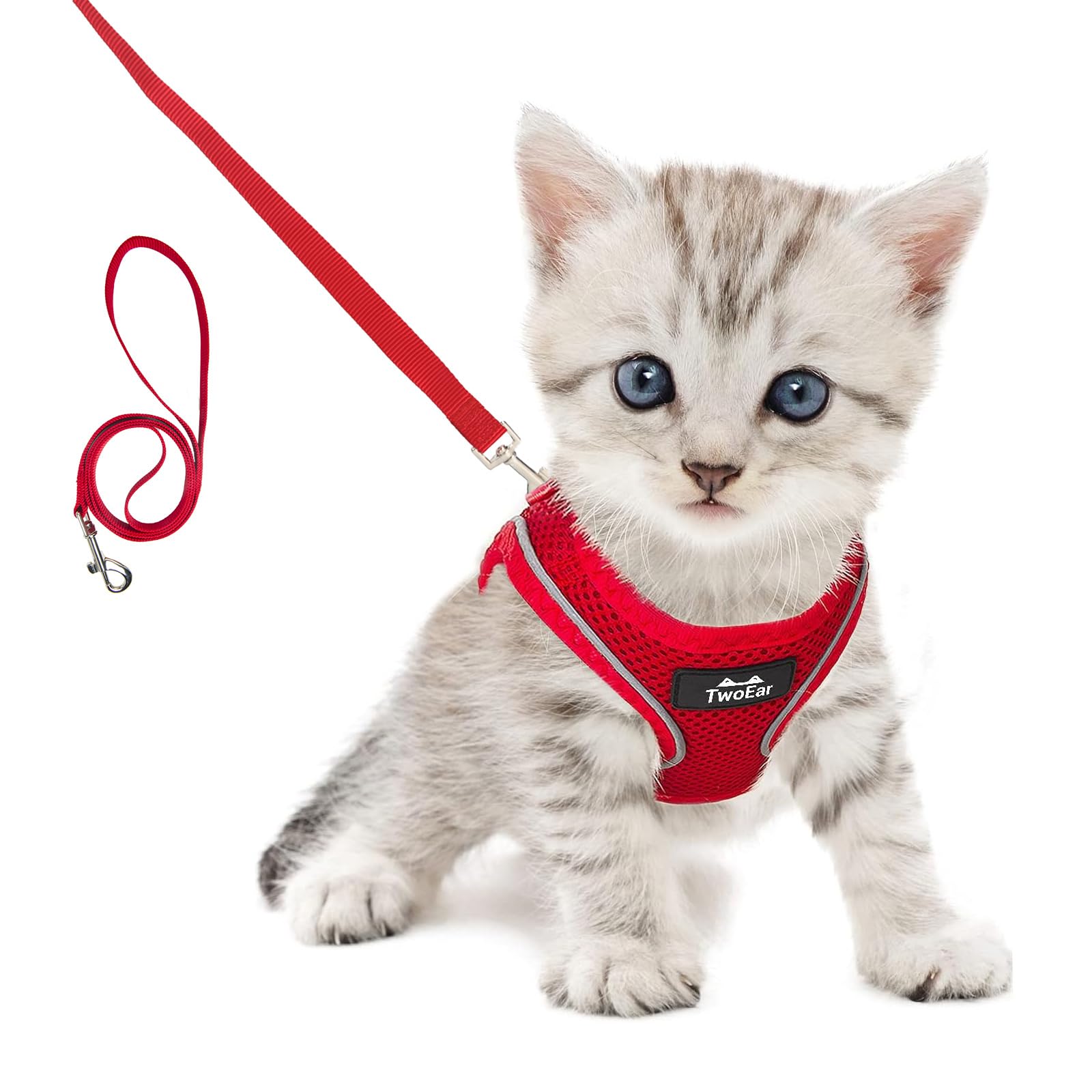 Photo 1 of TwoEar Cat Harness Escape Proof, Soft Dog Vest Harness Adjustable, Breathable Mesh Step-in Puppy Walking Jacket Reflective Easy Control for Extral Small Pets for Outdoor Walking(XXXS, Red)