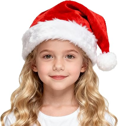 SULOLI Kids Santa Hat Plush Christmas Costume Party Costume Hat Ages 3-5