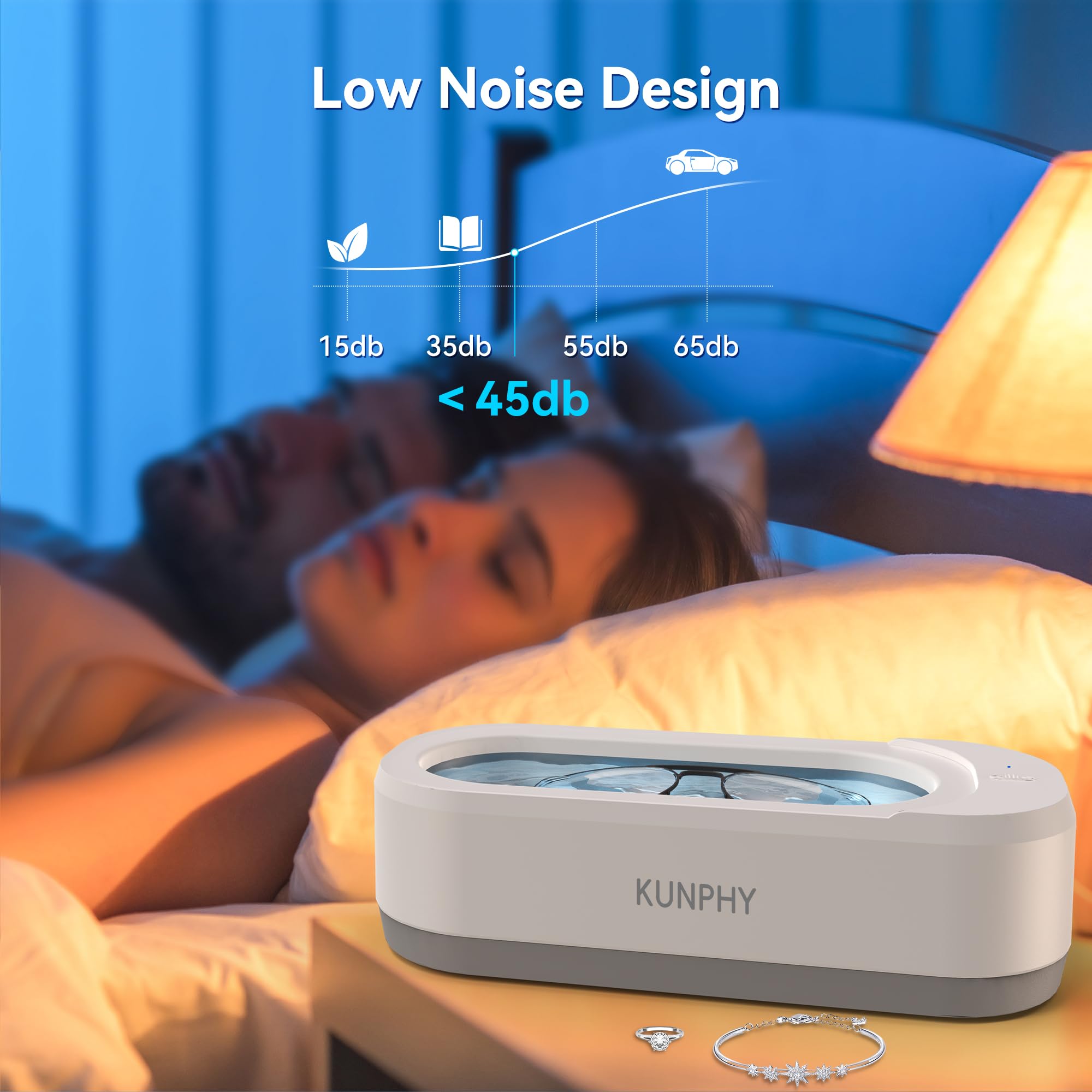 kunphy KUNPHY Ultrasonic Jewelry Cleaner, Jewelry Cleaner Machine 12oz 46KHz, Professional Sonic Cleaner with One-Touch Operation, Sonic Cleaner for Rings, Glasses, Jewelry, Dentures White
