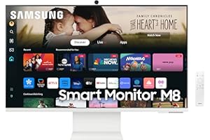 SAMSUNG 32-Inch M8 (M80D) Series 4K UHD Smart Monitor with Streaming TV, Speakers, HDR10+, AI Upscaling, USB-C, Ergonomic Stand, SlimFit Camera, Gaming Hub, LS32DM801UNXZA, 2024