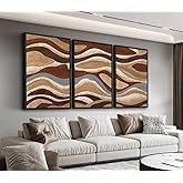 Large Framed Abstract Wall Art - Brown Mountain Range Wall Decor Painting 20"x28" Set of 3 Modern Prints Rustic Retro Canvas Pictures for Living Room Bedroom Office Artwork