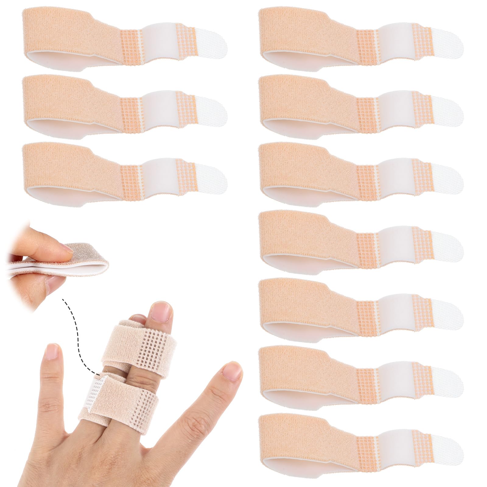JIEYAO 10 Pcs Buddy Straps for Fingers, Dual-Use Fabric Finger Splint, Finger Loops Tapes Soft Buddy Tape Finger Straps Flexible Cuttable Bunion Corrector Hammer Toe Corrector for Broken Toe & Finger