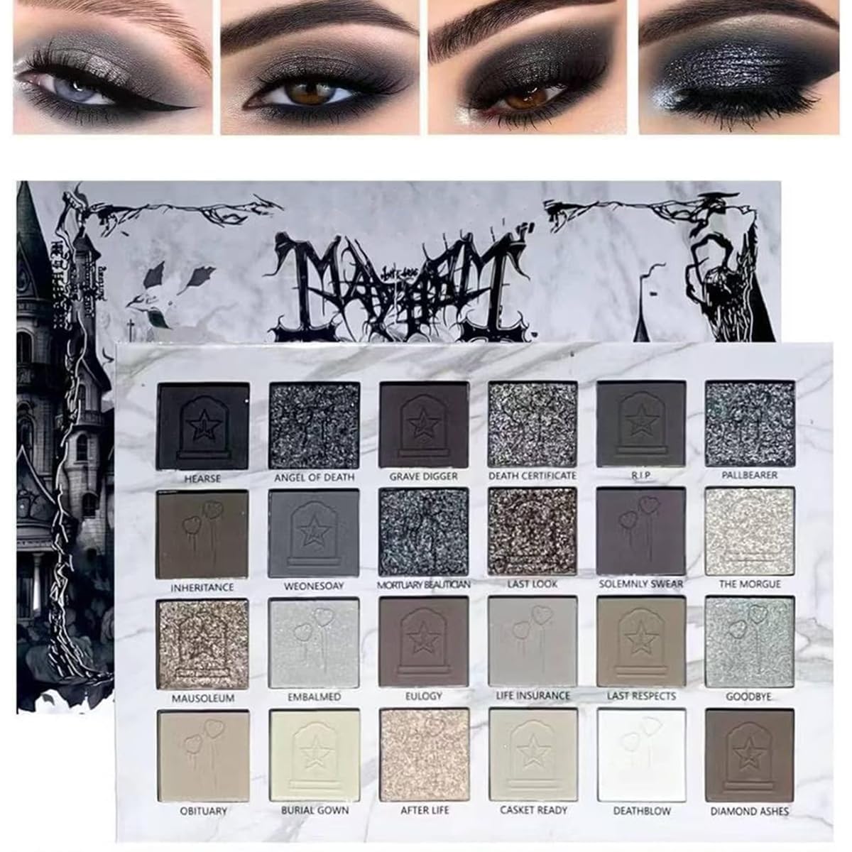 24Colors Black Grey Smokey Eyeshadow Palette, Matte Smoky Eye Shadow Palette, Shimmer High Pigmented Basic Black White Gray Shade Eye Black Makeup for Halloween