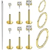 Xnsjeyy 18G 16G Internal Thread Flat Back Earrings Nose Studs 316L Surgical Steel Tragus Forward Helix Conch Cartilage Lobe Earrings Stud Medusa Labret Lip Ring Piercing Jewelry Hoops For Women Men