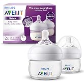 Philips Avent Natural Baby Bottles, First Flow, 2 oz, BPA-Free, 2-Pack | First Flow Nipple, Gentle Newborn Drinkers, Breast + Bottle Feeding, Natural Latch, BPA-Free, Easy Cleaning, Baby Shower Gift