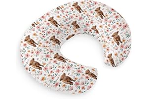 HawSkgFub Highland Cow Pink Floral Nursing Pillow Cover for Baby Girl, Boho Retro Flower Western Farm Animal Yak Breastfeeding Pillow Slipcover, Cow Lover Nursing Pillowcase Newborn Infant, Cover Only