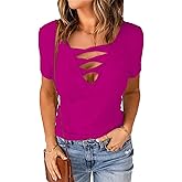 Womens Summer Deep V Neck Tops Sexy Casual Short Sleeve Low Cut Out T Shirts Blouse