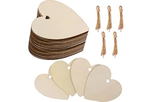 Tmflexe Heart Shape 50Pcs Unfinished Wooden Valentine Ornaments Mother's Day Craft Present-Tmflexe 50-Pack Paintable Blank Natural Heart Hanging Wood Slices for Kids DIY Art Crafts, DIY Wood Heart