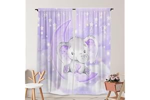Yilinata Watercolor Purple Elephant Window Curtains for Kids Boys Girls Twinkle Star Baby Living Room Bedroom Nursery Toddler Home Rod Pocket Drapes Party Decor Durable Fabric 84 in x 84 in