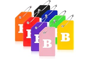 Gostwo 8 Pack Luggage Tags for Suitcases, 26 Initial Letter Travel Luggage Baggage Identification Labels ID Tags Fully Bendable Tags with Stainless Steel Loop (Letter B, Colorful)