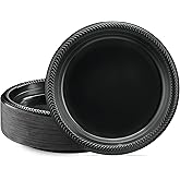 PLASTICPRO 100 PCS Black Plastic Plates Light Weight 9 Inch Plastic Dinner Plates Black Plates Disposable for Party and Wedding